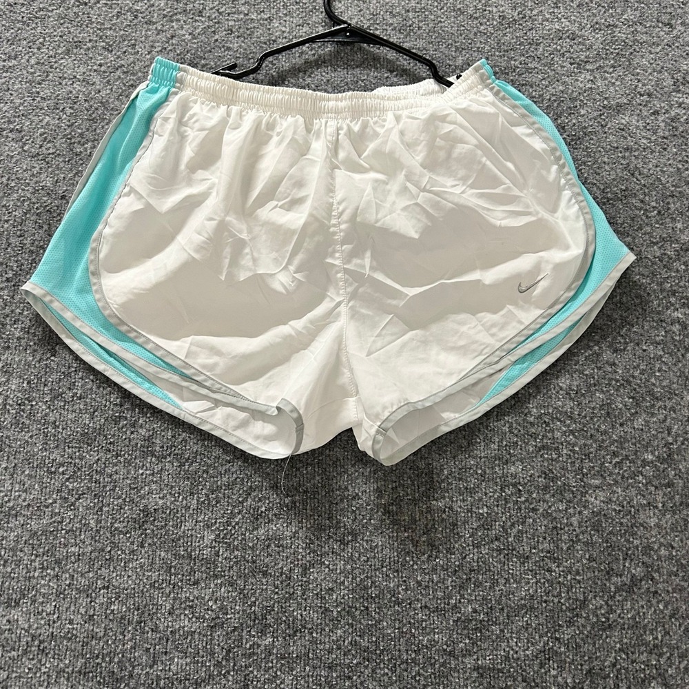Nike Athletic Shorts Womens Size L White Dri-Fit Running Teal Mesh Reflective